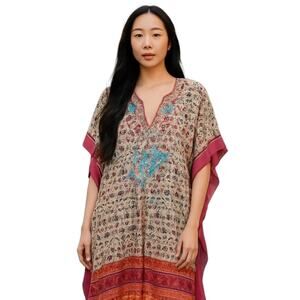 Lucky Coco Tunic Swimsuit Cover Up Women's Size M Beaded Boho Butterfly Pullover